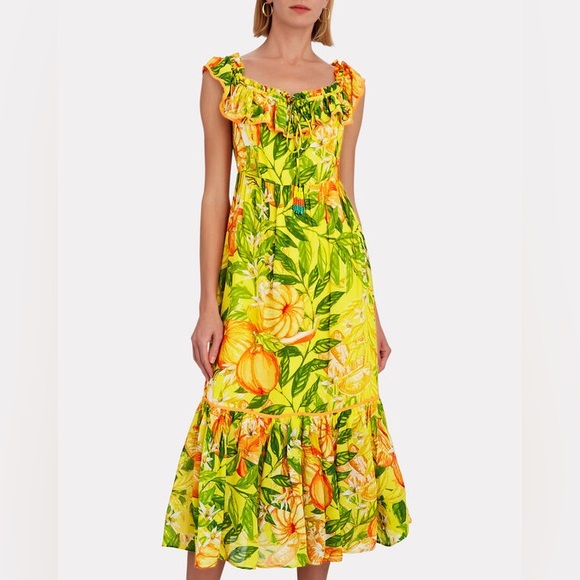 🥭FARM RIO Tangerines Ruffled Midi Dress - Picture 7 of 17